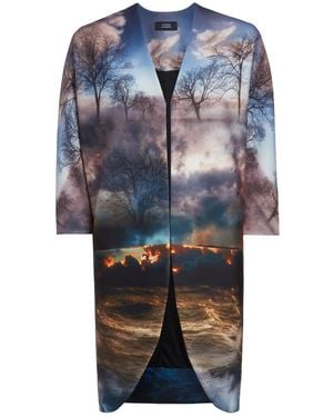 Terese Sydonna Printed Long Kimono With Pockets - Blue