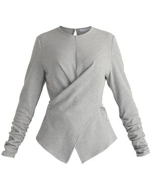 Paisie Ruched Sleeve Wrap Cotton-Blend Top - Grey