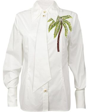 Laines London Laines Couture Tie Shirt With Embellished Palm Tree - White