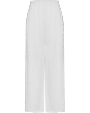 Avenue 8 Embellished Silk Trousers With Carved Side Detailing - White