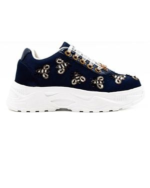 Rettrose Kennedy Luxury Satin Handmade Embellished Trainer - Blue
