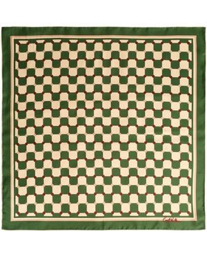 Lost Pattern Checkerboard Silk Bandana Scarf - Green