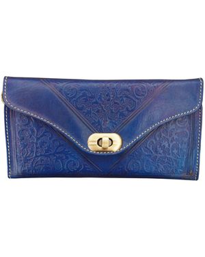 Berber Leather Leather Tri-Fold Purse - Blue