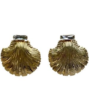 Laura Gray Large Diamond Clear Crystal Shell Earrings - Green