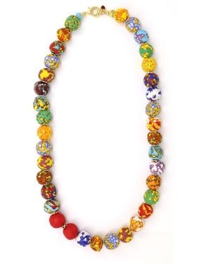 Shar Oke Multi Colour African Recycled Glass Beaded Necklace - Metallic