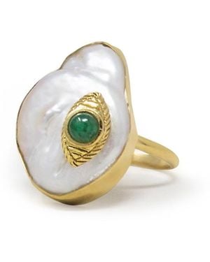 Vintouch Italy The Eye-Plated Emerald & Pearl Ring - Green