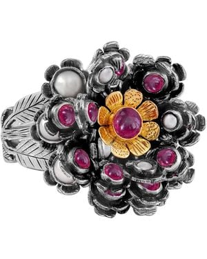 Emma Chapman Jewels Ruby Pearl Petal Ring - Metallic