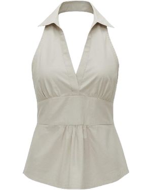 Conquista Halter Neck Cotton Top With Tailored Waist - Natural