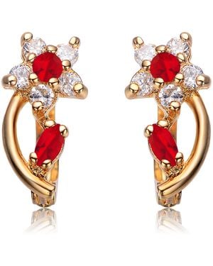 Genevive Jewelry Sterling Plated Ruby Cubic Zirconia Flower Huggie Earrings - Red