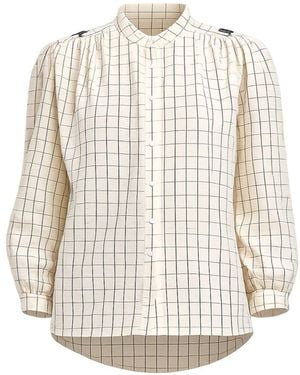 Tantra Spain Sl Neutrals Checkered Shirt With Mandarin Collar And Embroidery On The Shoulder And Back - White