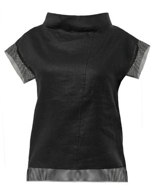 Metamorph Turtleneck Linen Top - Black