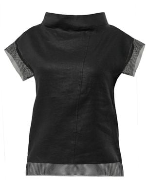 Metamorph Turtleneck Linen Top - Black