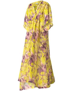 Haris Cotton Printed Linen Gauze Kaftan With Front Puckering Forest - Yellow