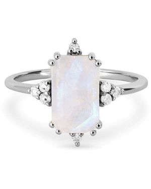 Zohreh V. Jewellery Neutrals Rectangle Moonstone & Sapphire Ring Sterling - Metallic
