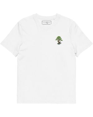 Anchor and Crew Bonsai Garden Dystopia Organic Cotton Embroidered T-Shirt - White