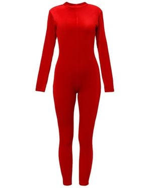 LIA ARAM Velvet Jumpsuit With High Neckline - Red