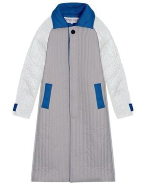 London Atelier Byproduct Patchwork Colour Block Quilt Long Jacket - Blue