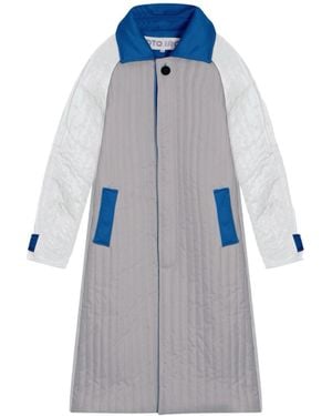 London Atelier Byproduct Patchwork Colour Block Quilt Long Jacket - Blue