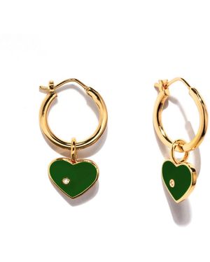 Little Sky Stone Green Heart Enamel Hoops - Multicolor