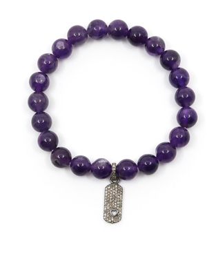 Shar Oke Amethyst Diamond Tag Heart Charm Beaded Bracelet - Blue