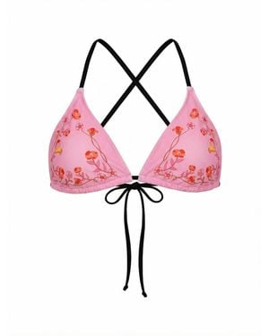 Jessie Zhao New York Wild Rose Reversible Triangle Bikini Top - Pink