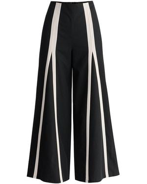 Paisie Contrast Detail Wide Leg Pants - Black