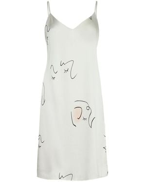 NOT JUST PAJAMA The Dream Slip Dress Art Printed Silk Dress - White