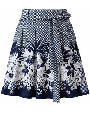 Conquista Printed A-Line Skirt With Tie Waist - Blue