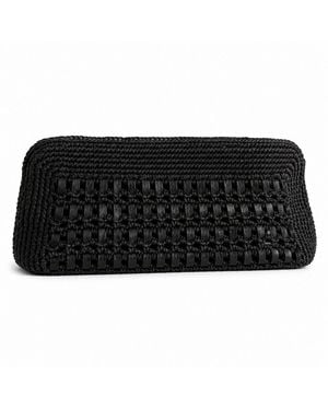 Hamel Atelier Handwoven Leather Raffia Clutch - Black