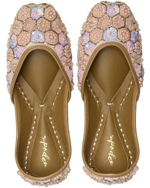 Pode Neutrals Peachy Hive Beaded Flats - Green