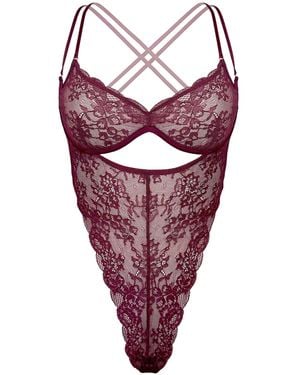 MONIQUE MORIN LINGERIE Rush Ouvert Bodysuit Velvet - Red