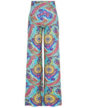 Beatrice von Tresckow Riviera Paisley Wide Stretch Flare Trousers - Blue
