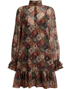 James Lakeland Ruffled Birds Eye Midi Dress - Brown