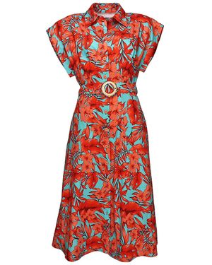 Lalipop Design Floral Print Viscose Midi Shirtdress - Red