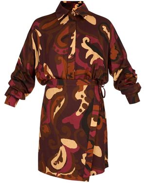 UNDRESS Nova Abstract Print Mini Shirt Dress With Kimono Sleeves - Red