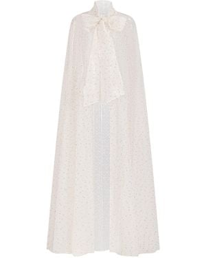 Azzali Organza Cape With Neck Bow With Heart Shaped Metallic Threads-Star - White