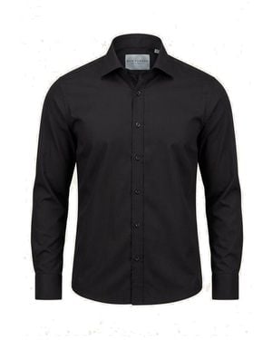 Ron Tomson Pure Cotton Spread Collar Fitted Dress Shirt - Black
