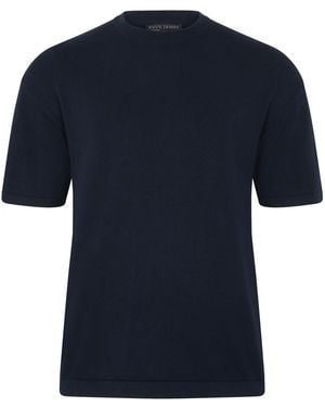 Paul James Knitwear Lightweight Cotton Fenn Oversized Knitted T-Shirt - Blue