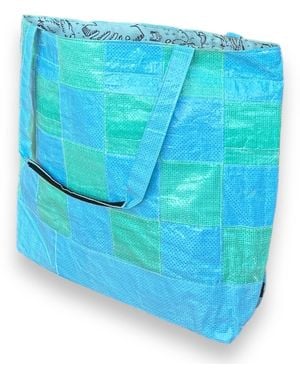 Torrain Recycled Bags Patchwork Aqua Sky Valley Tote - Blue