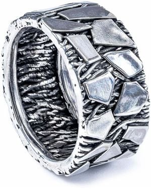 German Kabirski Pavois Oxidized Ring With Shard Like Texture - Metallic