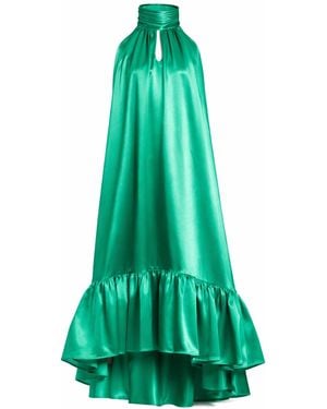 Mac Duggal Sleeveless Halter Neck Keyhole Satin High Low Gown - Green