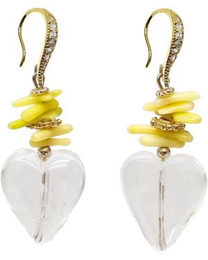 Farra Quartz Heart And Bamboo Coral Earrings - Metallic
