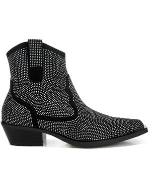 Rag & Co Costello Rhinestones Embellished Cowboy Boots - Black