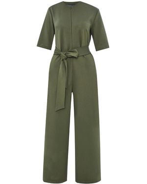 Exquise Regular V-Neck Short Sleeve Jumpsuit - Green