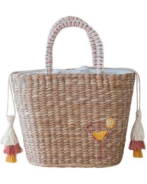 LIKHÂ Neutrals Handwoven Seagrass Cocktail Tote Bag With Tassels - Orange