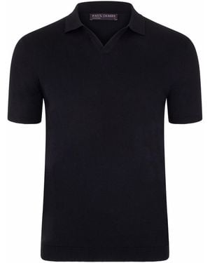 Paul James Knitwear Ultra Fine Cotton Nathann Buttonless Polo Shirt - Black