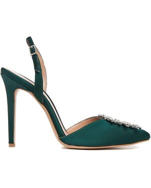 Ginissima Alice Emerald Shoes With Crystal Brooch - Green