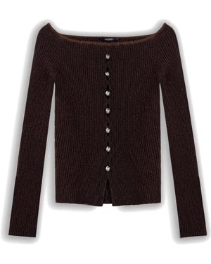 Nocturne Off-Shoulder Ribbed Knit Cardigan - Black