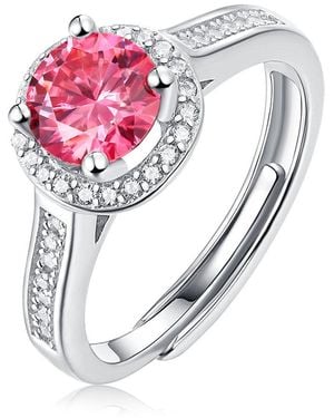Genevive Jewelry Stella Sterling Plated With Fancy & Lab Created Moissanite Halo Engagement Anniversary Adjustable Ring - Multicolour