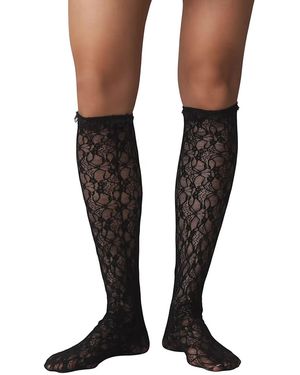HIGH HEEL JUNGLE by KATHRYN EISMAN Lace Knee High Socks - Black